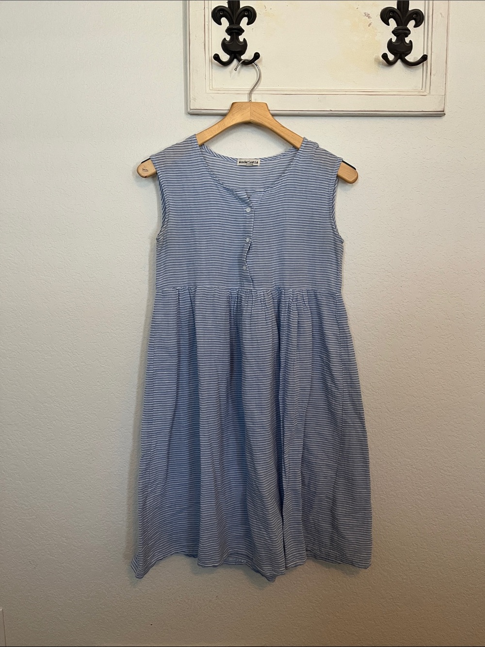 Light Blue Striped Sleeveless Midi Dress — Casual Everyday Comfort